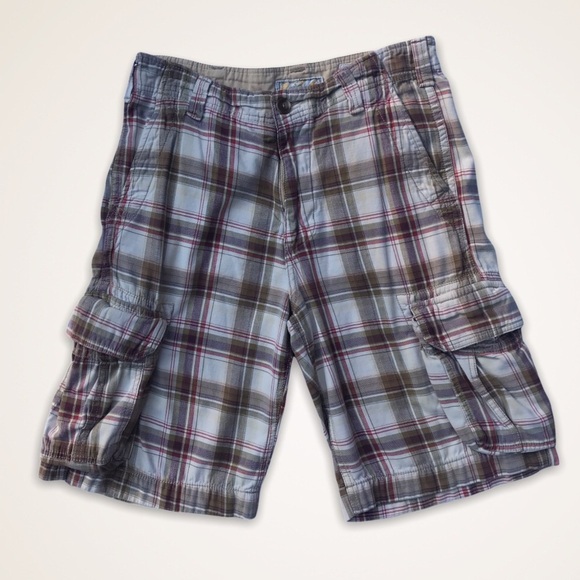 Vintage 90s Men’s Cargo Shorts Brown Plaid 32 - Picture 1 of 10
